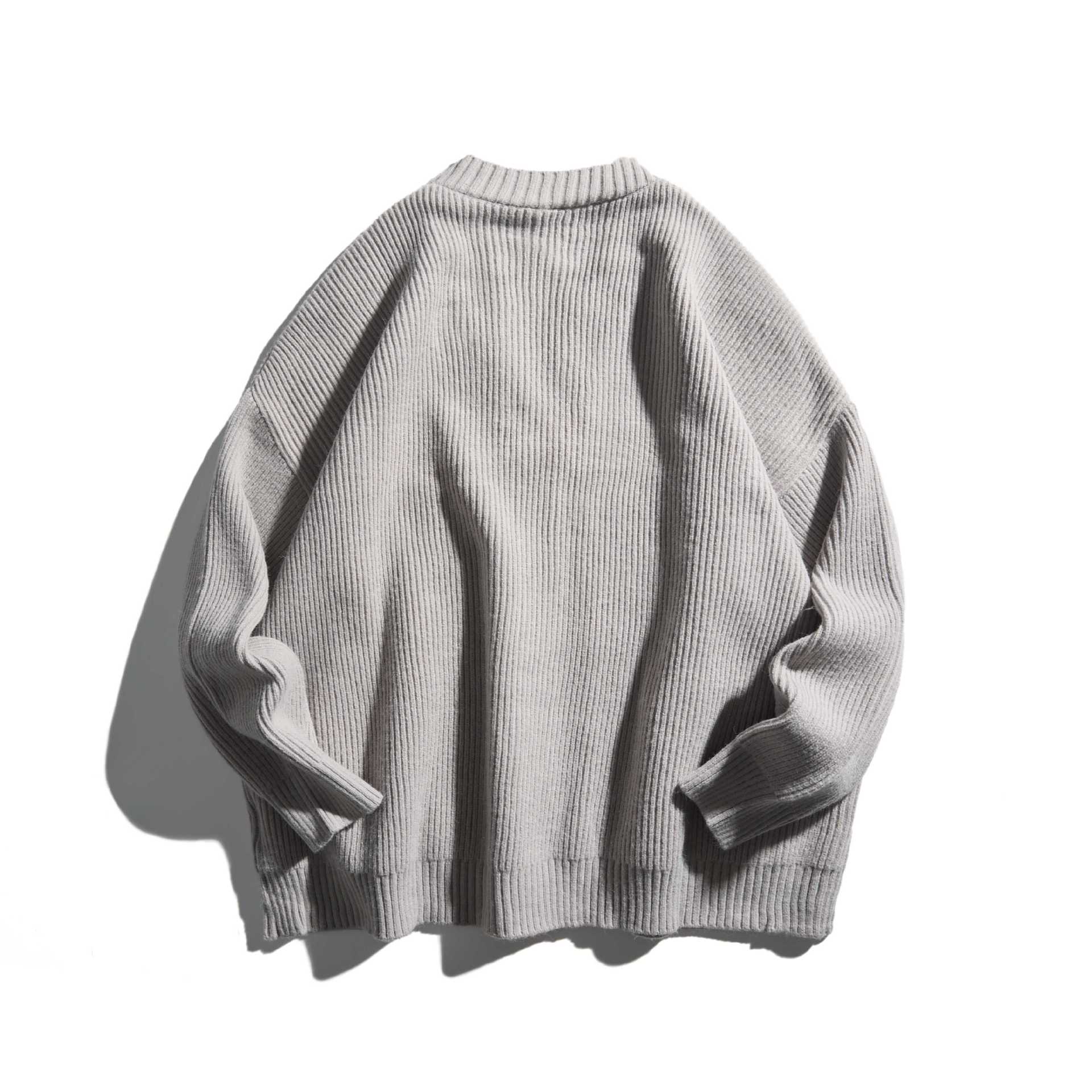 Women's Oversized Ribbed Knit Cardigan with V-Neck and Patch Pockets Chichicherry