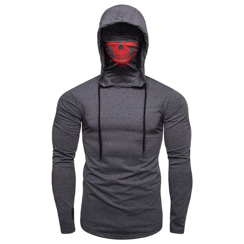 Men's Slim-Fit Hoodie with Integrated Skull Face Mask Chichicherry