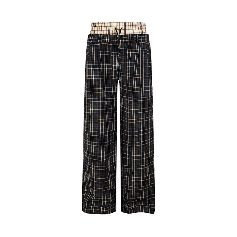 Women's Wide Checked Loungewear Pants with High Comfort Waistband and Drawstring Chichicherry