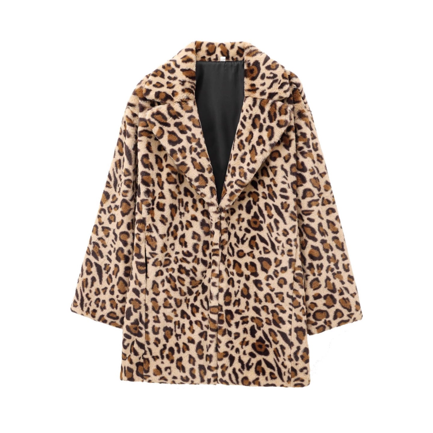 Women's faux fur coat in oversized cut with lapel collar, tie belt and pockets Chichicherry