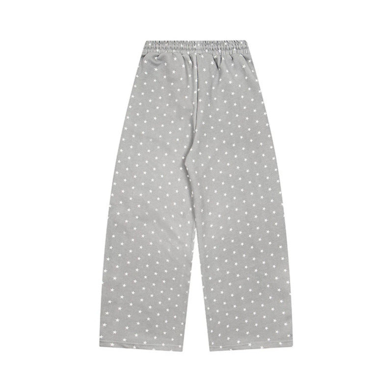 Women’s Relaxed Lounge Pants with Elastic Waistband, Allover Star Print and Paw Print Application Chichicherry