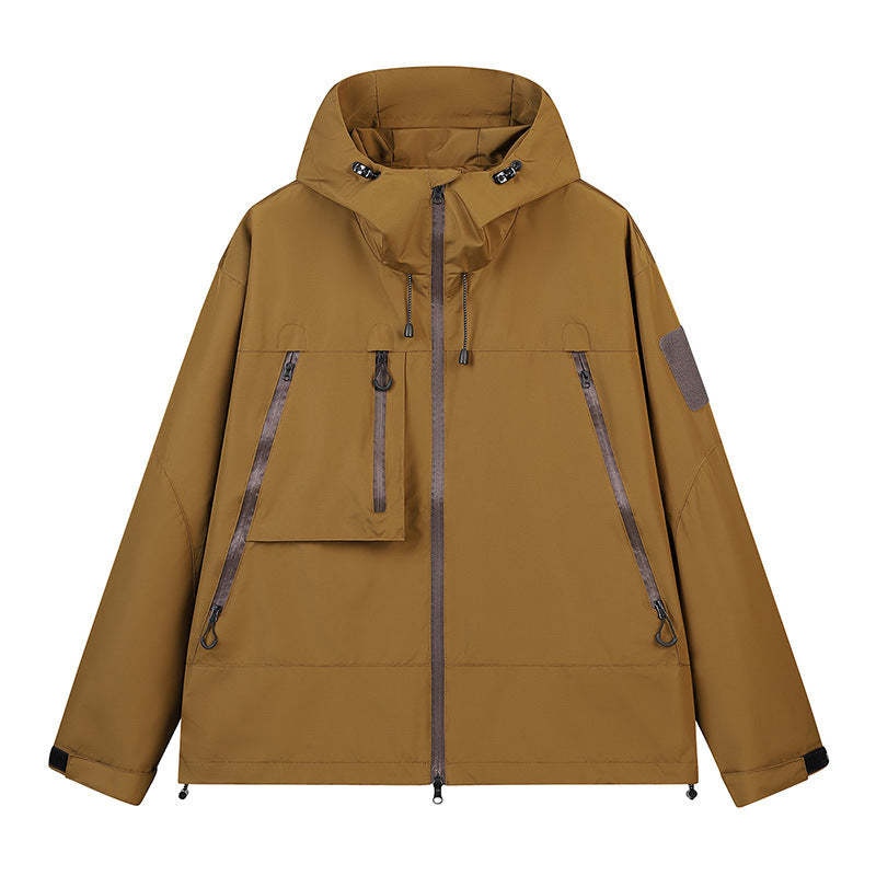 Men's Technical Hooded Outdoor Jacket with Water-Repellent Zippers and Utility Pockets Chichicherry