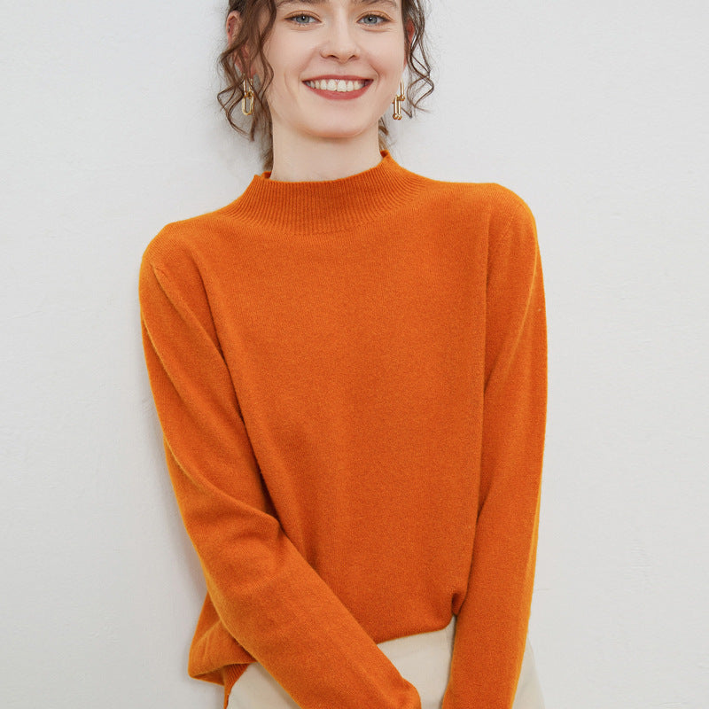 Women's soft fine-knit mock neck pullover with angora look and casual silhouette Chichicherry