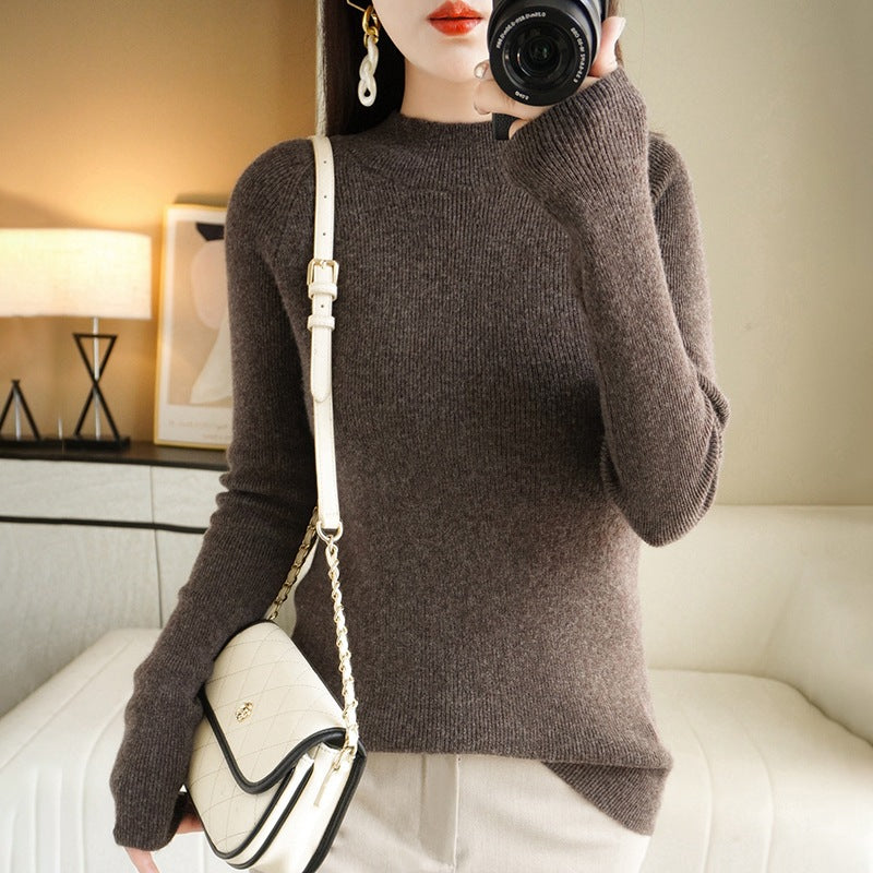 Women Slim Fit Stand Collar Sweater made of lightweight fine knit with a fine rib structure Chichicherry