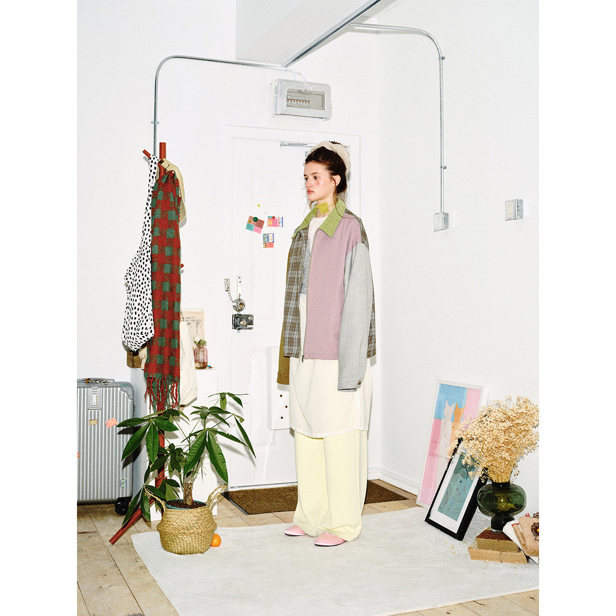 Women's Patchwork Blouson Jacket in Boxy Cut with Cord Collar Chichicherry