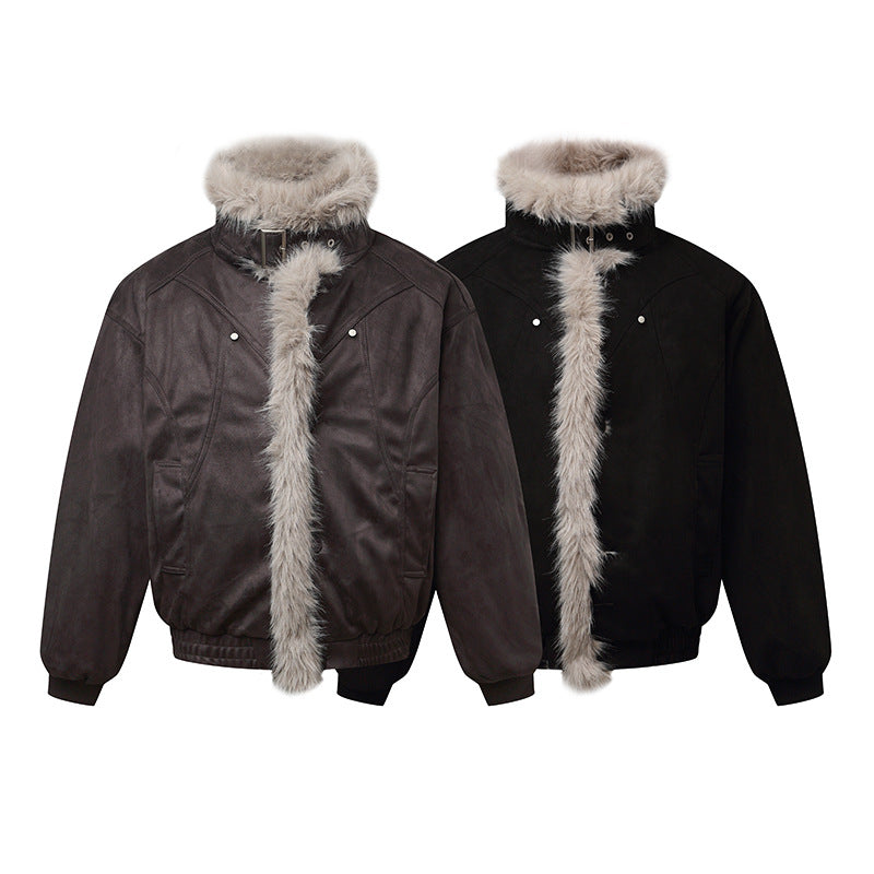 Men's bomber jacket in aviator look with faux fur trim and buckle collar Chichicherry
