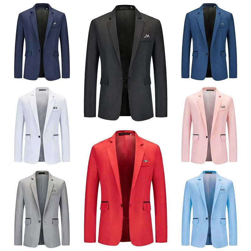 Men's Slim-Fit Tuxedo Jacket with Single-Button Closure and Contrast Flap Pockets Chichicherry