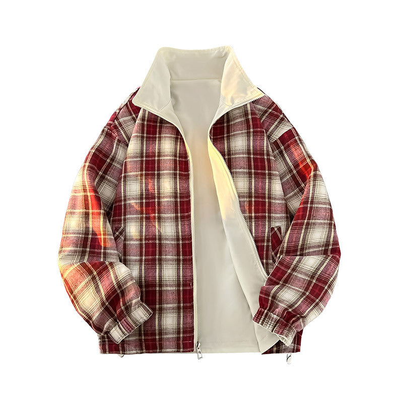 Unisex Reversible Utility Jacket with checked lining, stand-up collar and elastic cuffs Chichicherry