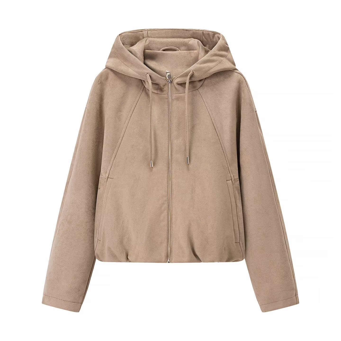 Women's short jacket in suede look with hood, drawstring, and zipper Chichicherry