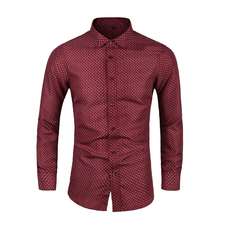Men's Slim-Fit Shirt with Fine Polka Dot Pattern and Kent Collar Chichicherry