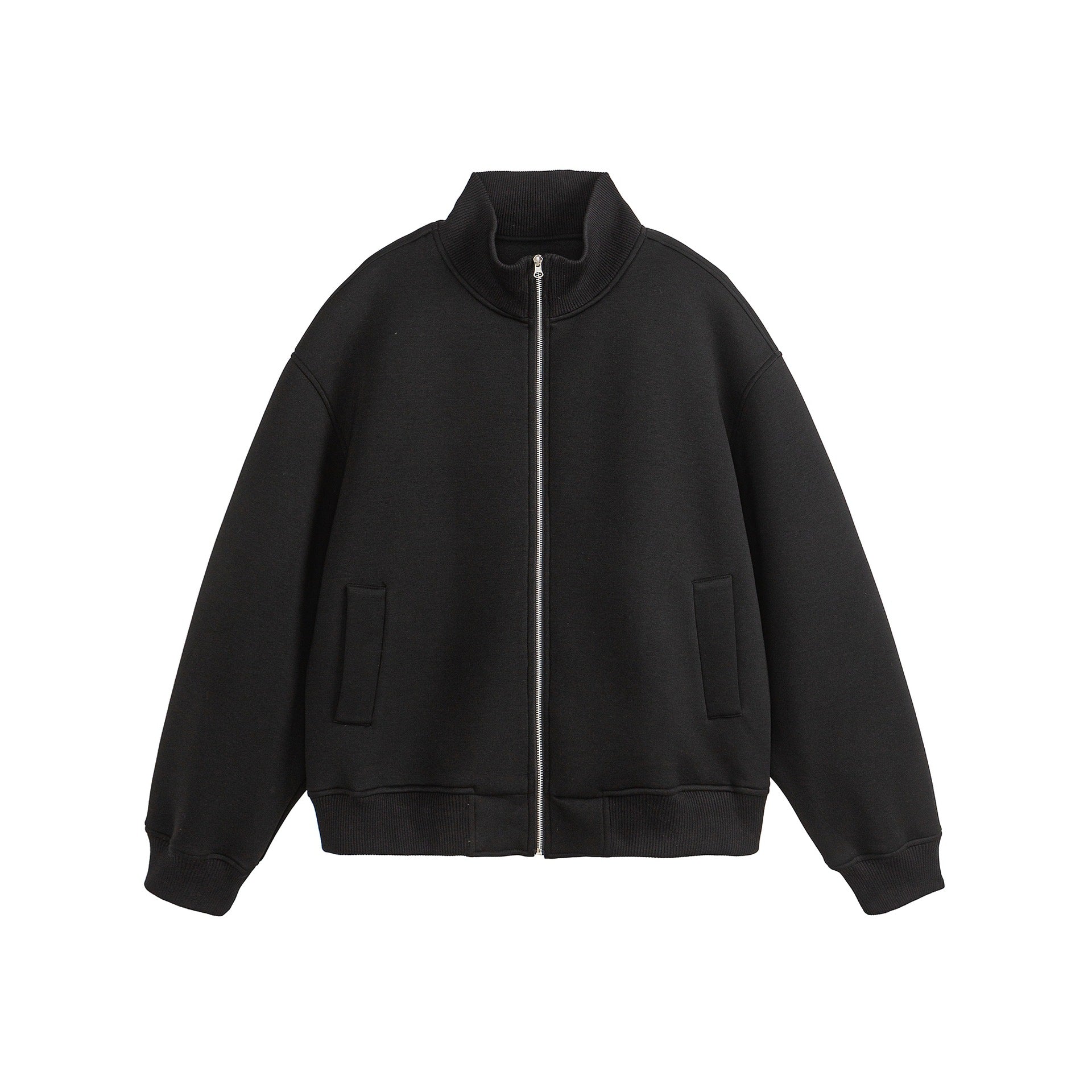 Unisex Boxy-Zip Sweat Jacket with Funnel Neck and Ribbed Cuffs Chichicherry