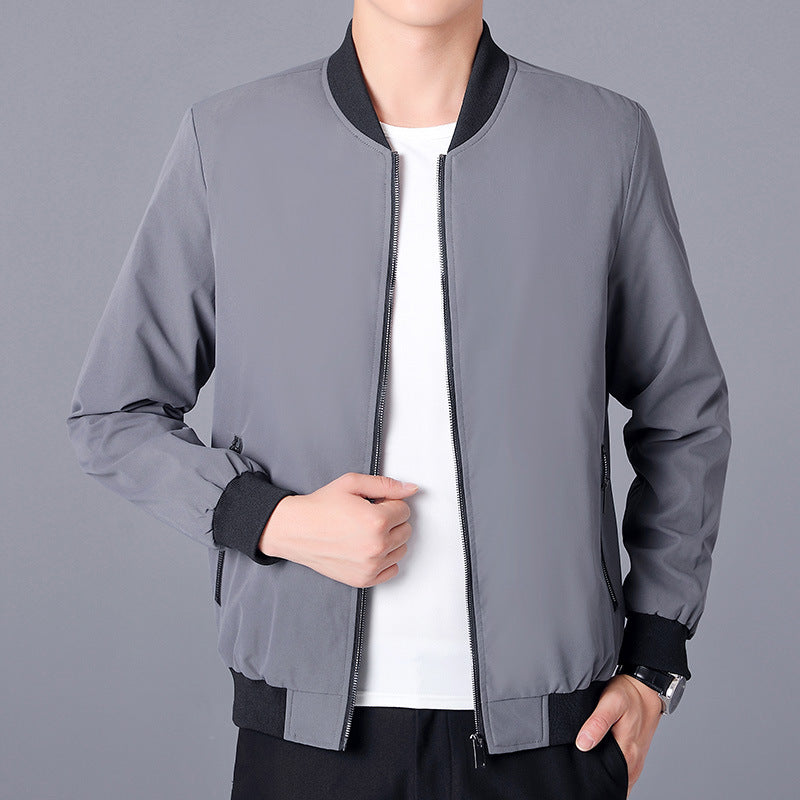Men's Lightweight Casual Bomber Jacket made of Microfiber with Two-Way Zipper and Ribbed Cuffs Chichicherry