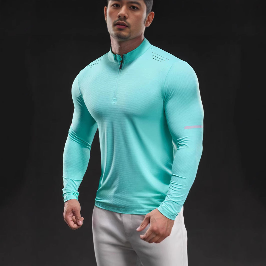 Men's compression training shirt with short zipper and breathable mesh structure Chichicherry