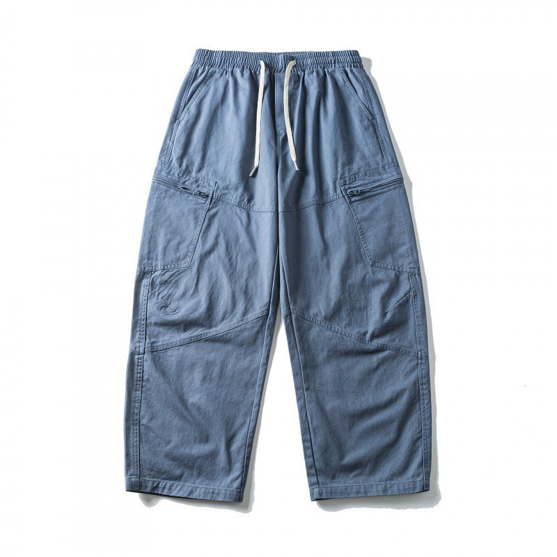 Unisex Wide-Cut Cargo Pants with Elastic Waistband, Drawstring and Utility Pockets Chichicherry