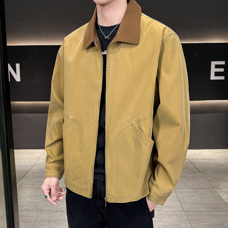 Men's canvas field jacket with cord collar, full-length zipper, and ergonomic seam details Chichicherry