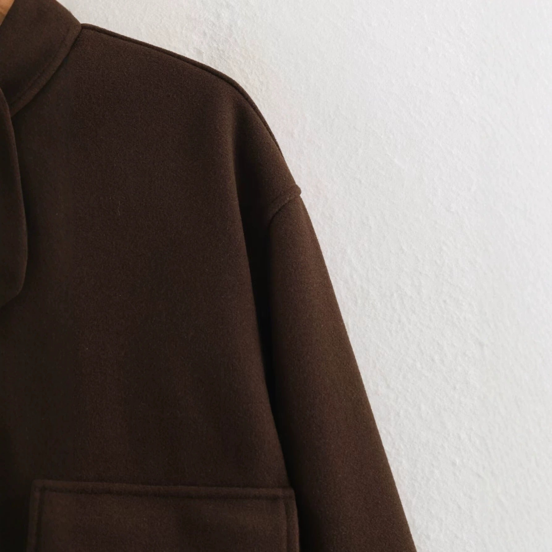 Ladies Boxy Wool Blend Blouson Jacket with Stand-Up Collar, Large Flap Pockets and Elastic Hem Chichicherry