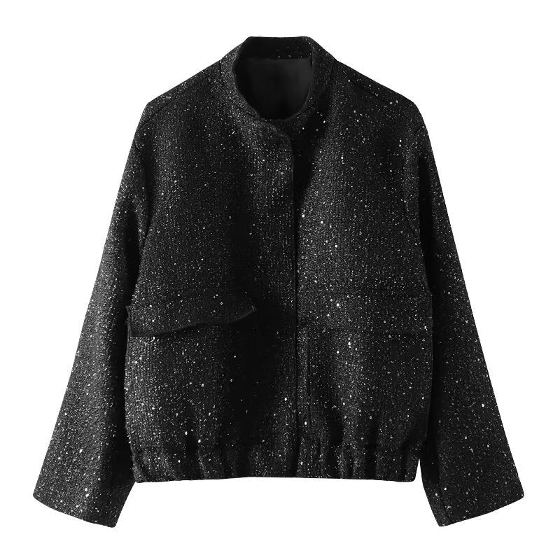 Women's embellished bouclé bomber jacket with sequins and rhinestones Chichicherry