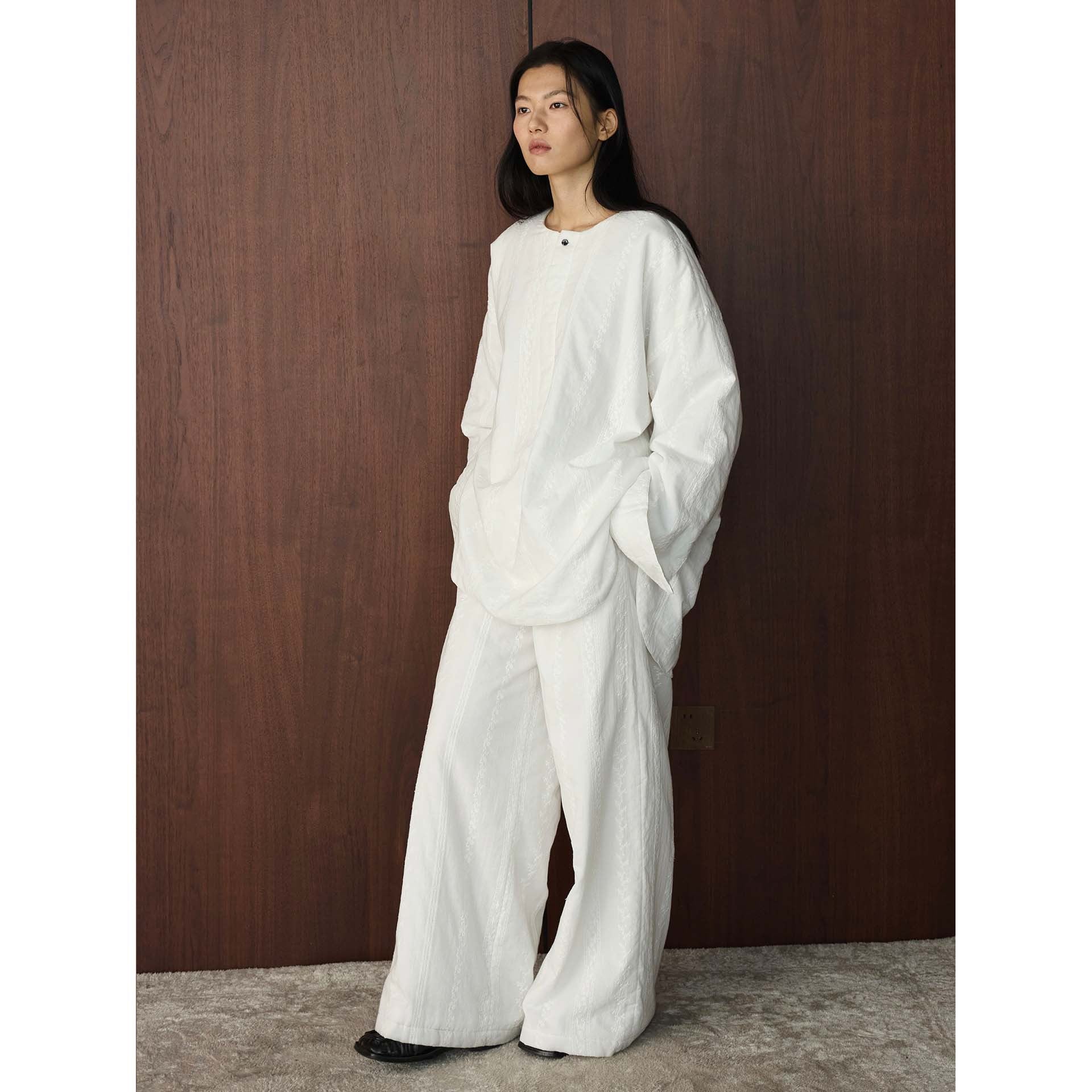 Women Wide High-Waist Linen Look Wide Leg Pants with Elastic Waistband and Side Pockets Chichicherry