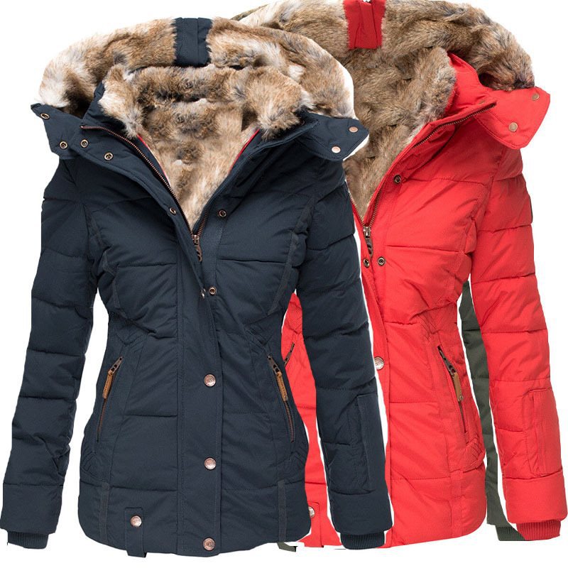 Women's padded parka with fitted cut and faux fur hood Chichicherry