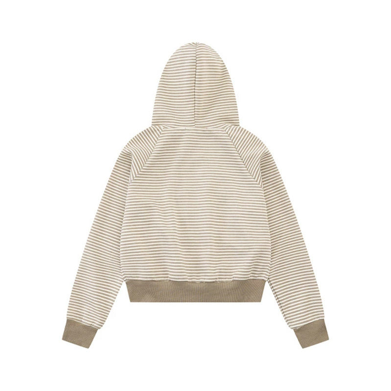 Women's striped hoodie sweatshirt jacket in navy look with double-breasted optics and front zipper Chichicherry