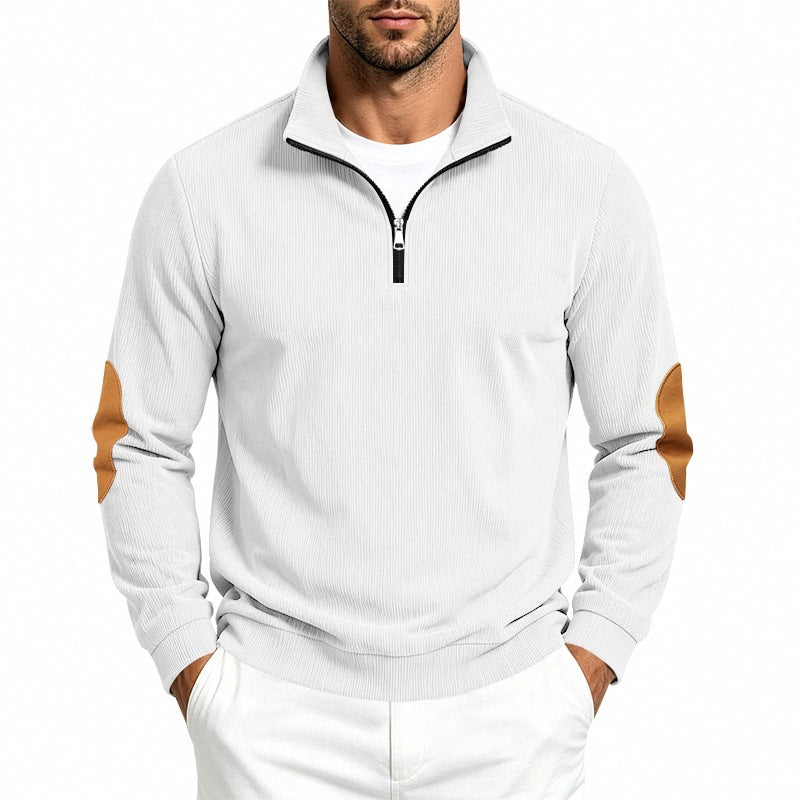 Men's half-zip pullover with waffle structure and elbow patches Chichicherry