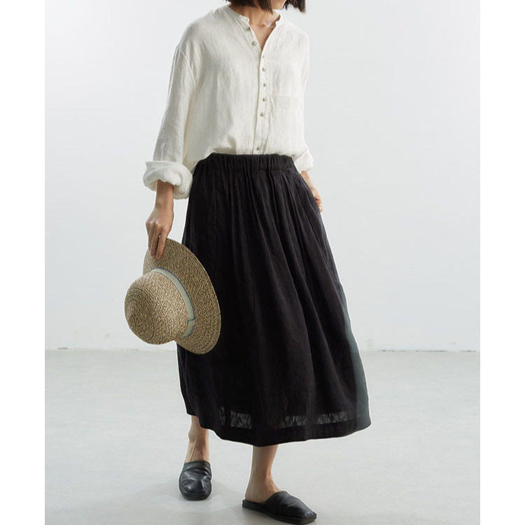 Ladies Comfortable, Loose Linen Skirt with Waist Drawstring Chichicherry