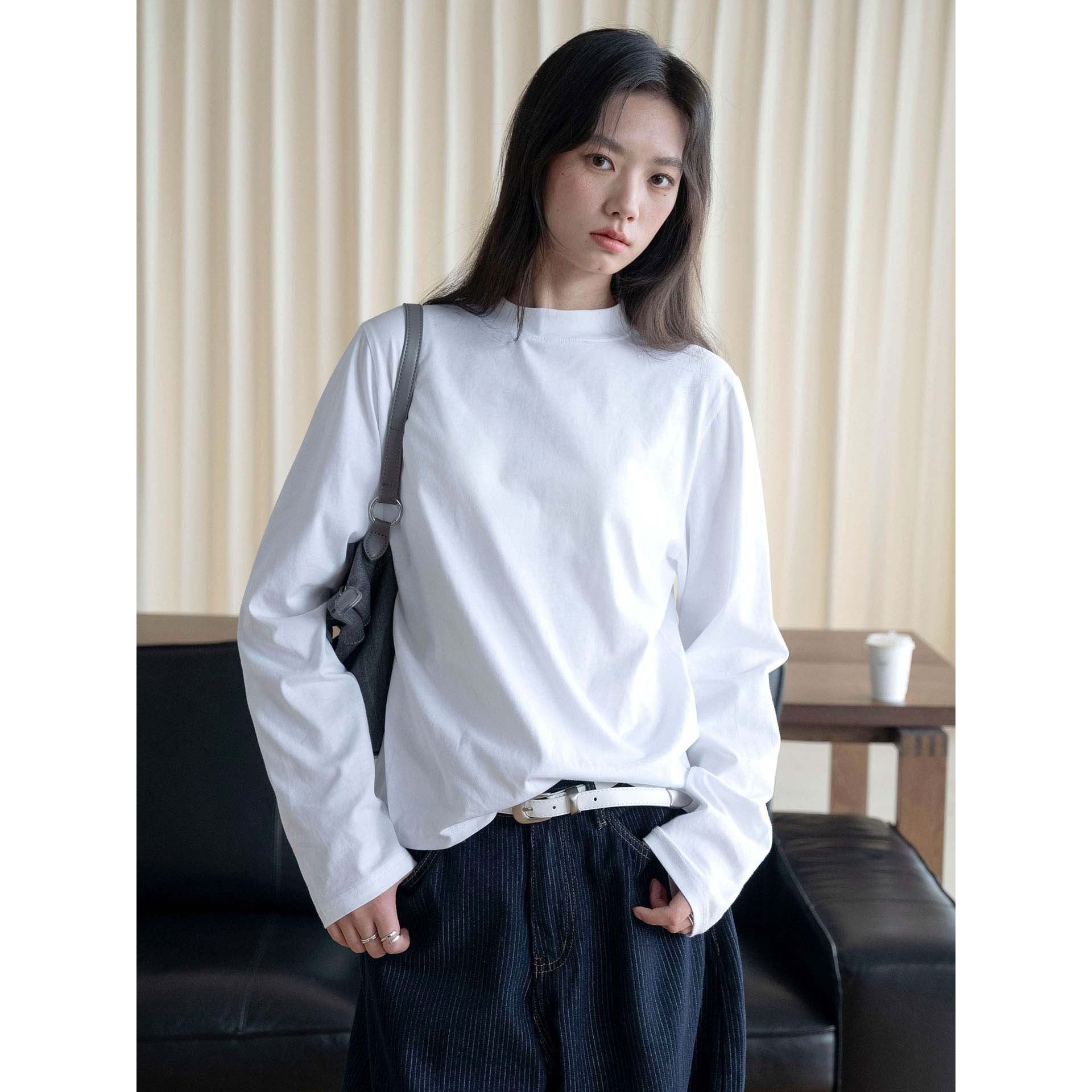 Women Oversize Long Sleeve Shirt with Round Neck and Cotton Jersey Chichicherry