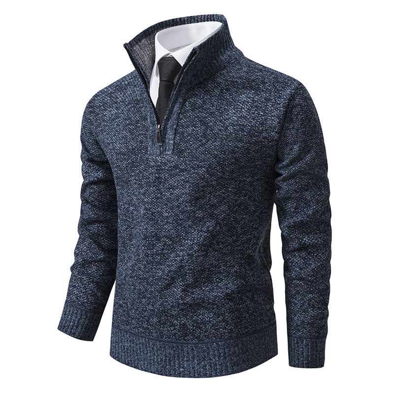 Men's fine knit half-zip sweater with textured pattern and stand-up collar Chichicherry