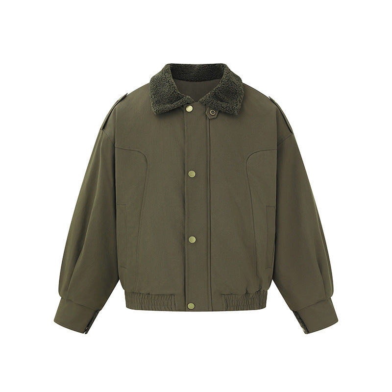 Women's short-cut boxy blouson with teddy collar and shoulder tabs Chichicherry
