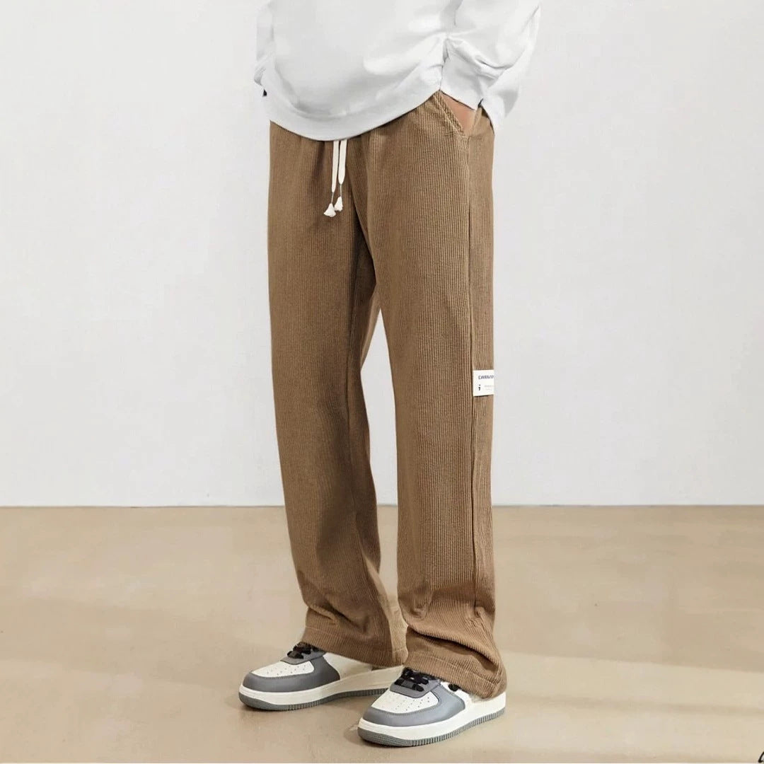Men's wide cord pants in relaxed fit with drawstring, straight leg & label patch Chichicherry