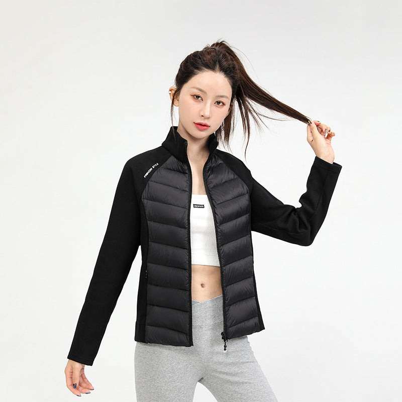 Women's hybrid padded jacket with fleece sleeves and stand-up collar Chichicherry