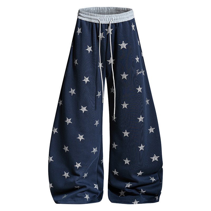 Women's Loose Lounge Pants with Star Print and Elastic Drawstring Chichicherry