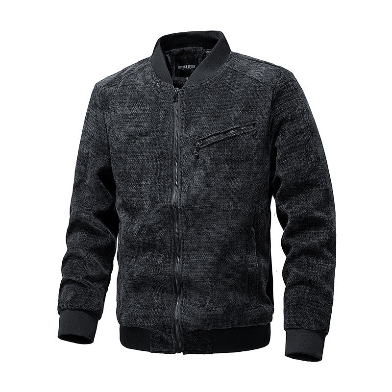 Men's Structured Knit Bomber Jacket with Zipper and Ribbed Cuffs Chichicherry