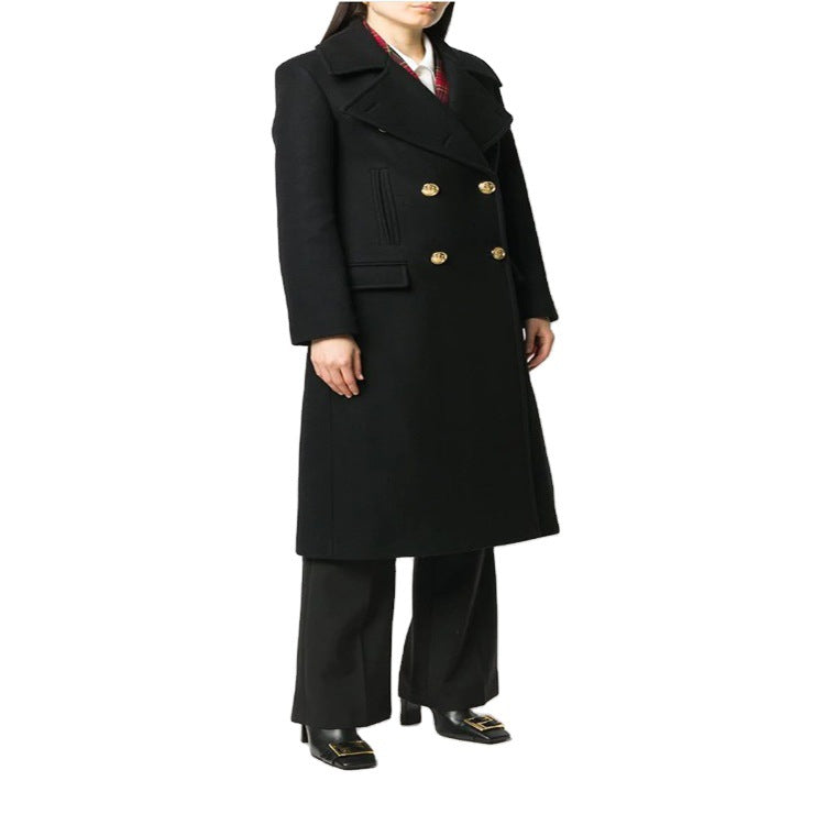 Women Double-breasted Coat in Military Look with Golden Decorative Buttons Chichicherry