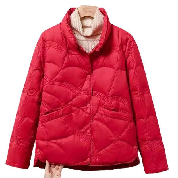 Women's quilted thermal jacket with high collar and decorative wave quilting Chichicherry