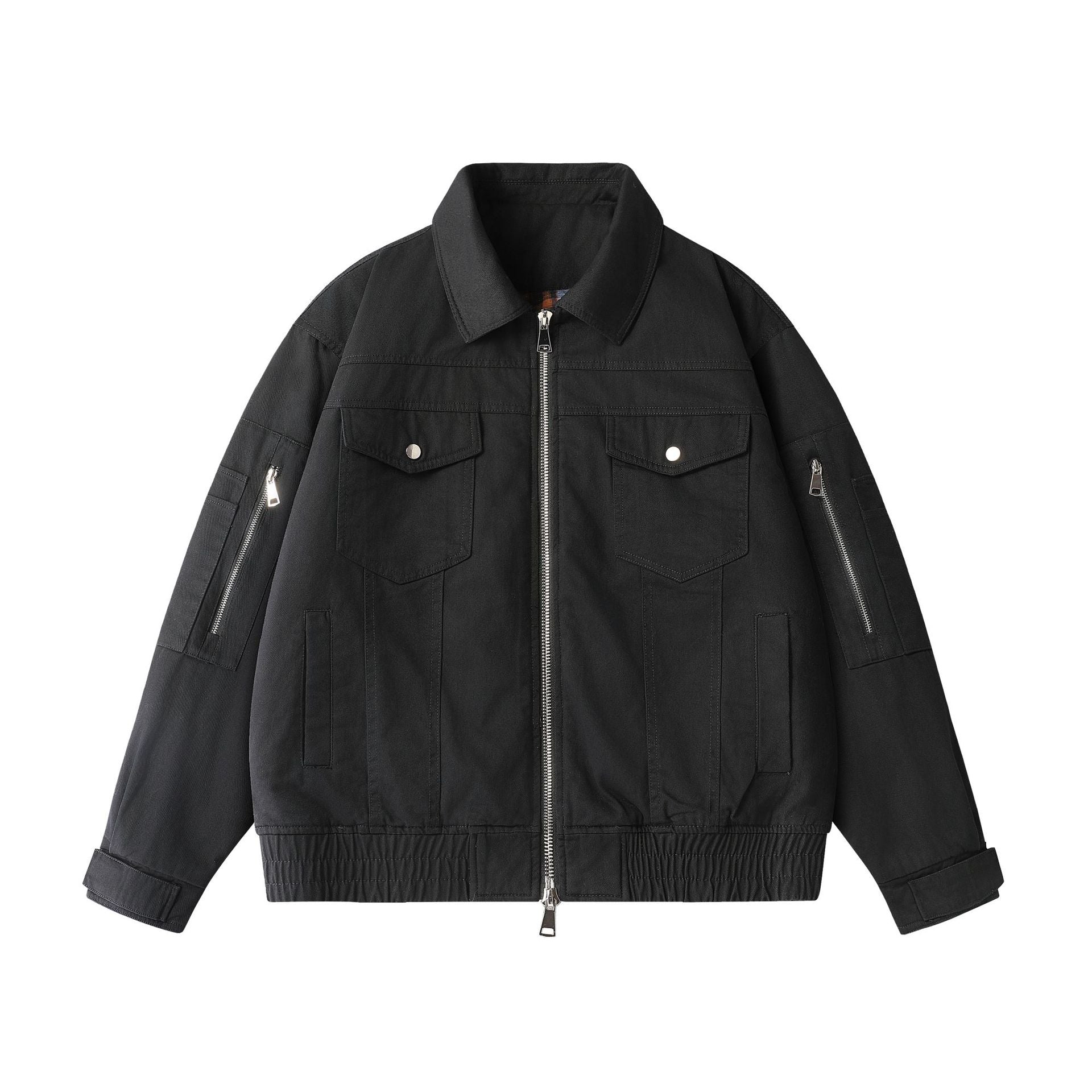Unisex Urban Utility Blouson Jacket with Cargo Pockets and Two-Way Zipper Chichicherry