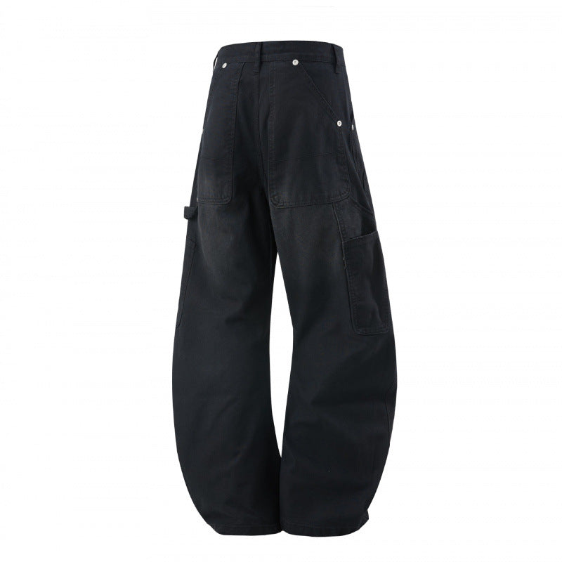 Women's Wide Denim Carpenter Pants with Balloon Legs and Reinforced Knee Panels Chichicherry