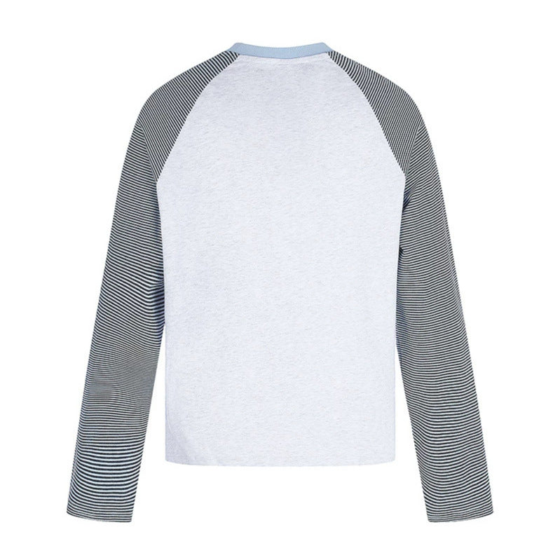 Women's raglan long sleeve shirt in astral motif with fine striped sleeves and relief print Chichicherry