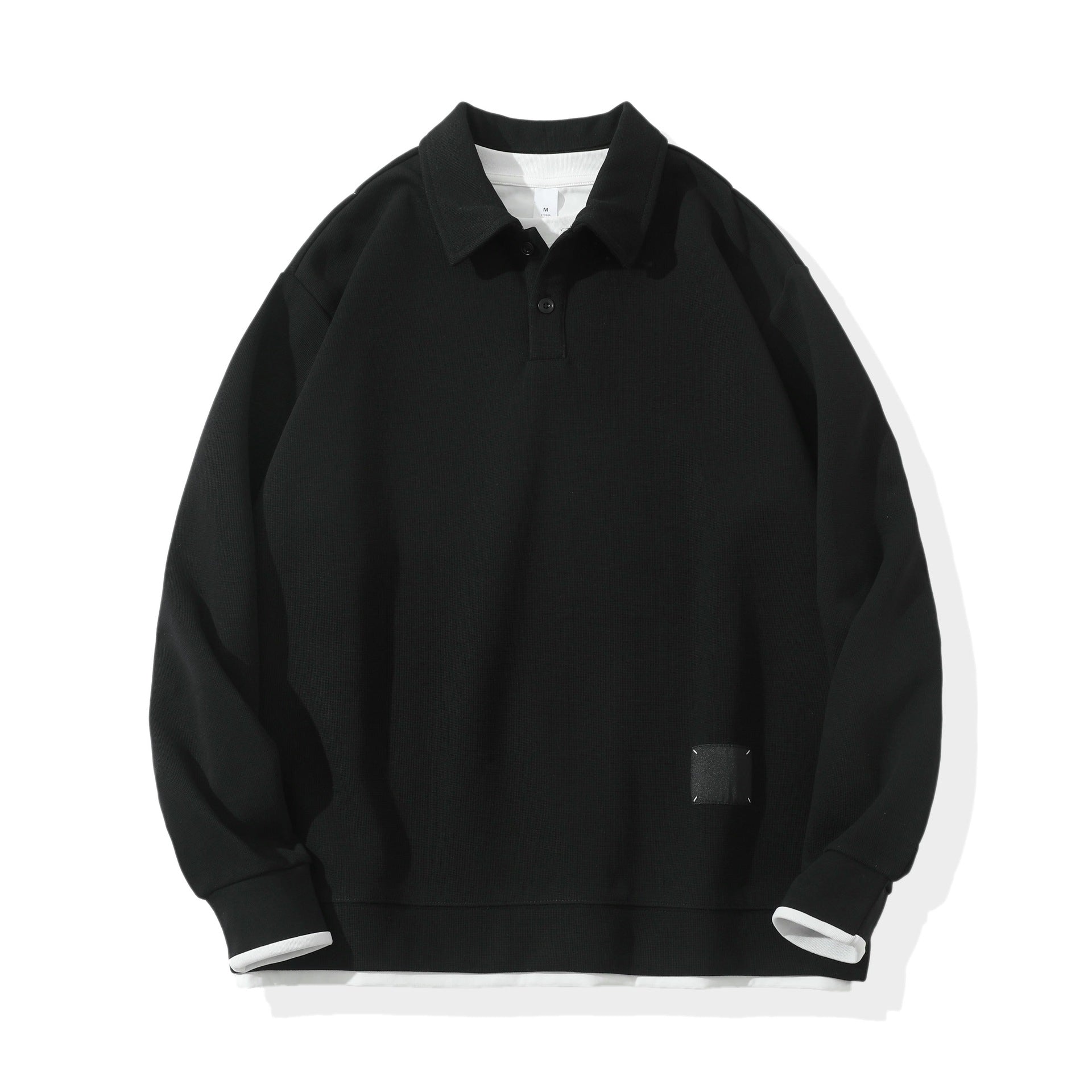 Unisex Oversize Polo Shirt Sweatshirt with Half Button Placket and Layering Effect Chichicherry