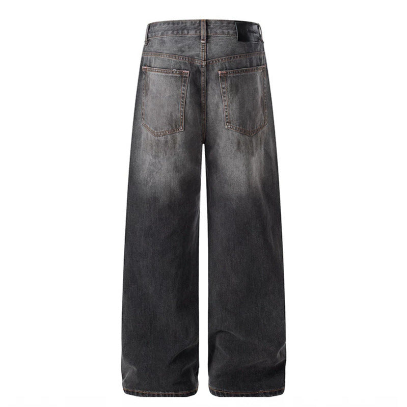Women High-Cut Loose Distressed Denim Culotte Jeans with Paint-Splatter and Used Effect Chichicherry