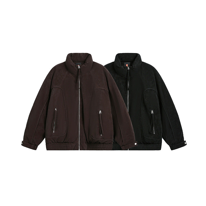 Men's Oversized Padded Bomber Jacket with Stand-Up Collar, Zipper Pockets, and Elastic Hem Chichicherry