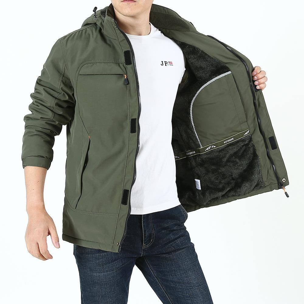 Men's Lightweight Softshell Parka with Fleece-Lined Hood and Multifunctional Pockets Chichicherry