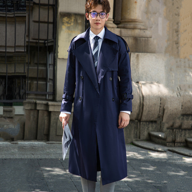 Men's Elegant Long Trench Coat with Tie Belt and Back Yoke Chichicherry