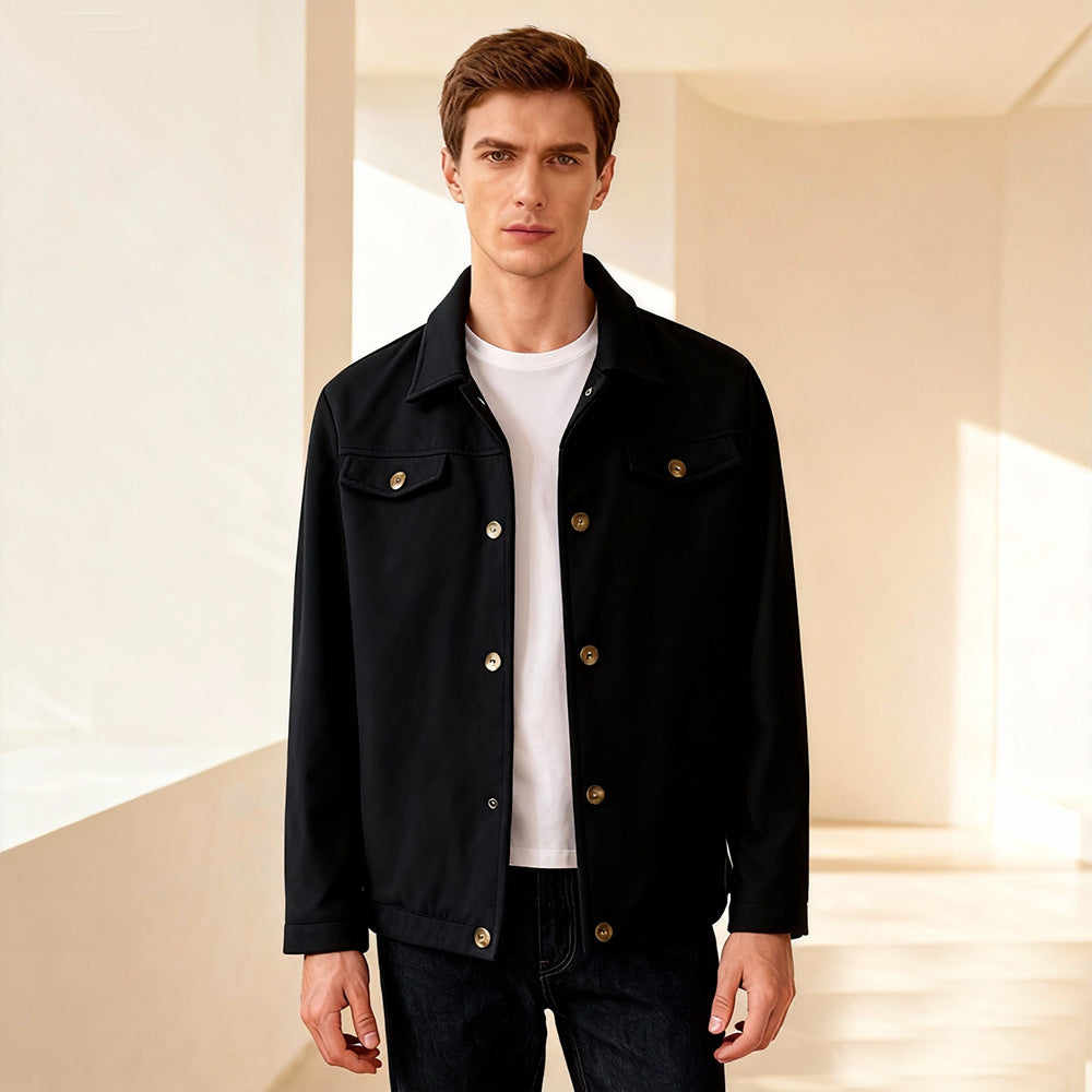 Men's short jacket made of suede imitation with shirt collar and patch pockets Chichicherry