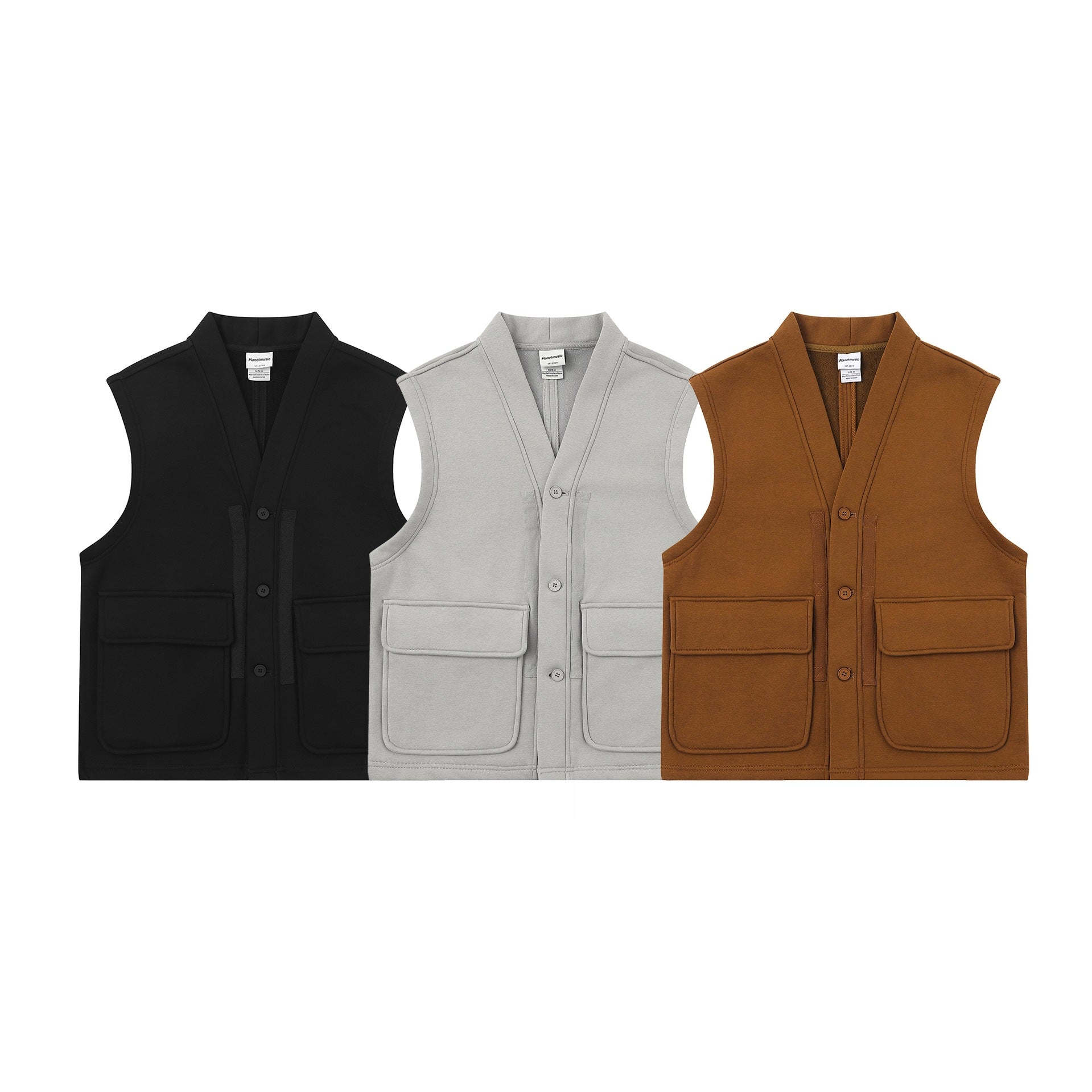 Unisex Utility Vest with V-Neck, large flap pockets and button placket Chichicherry