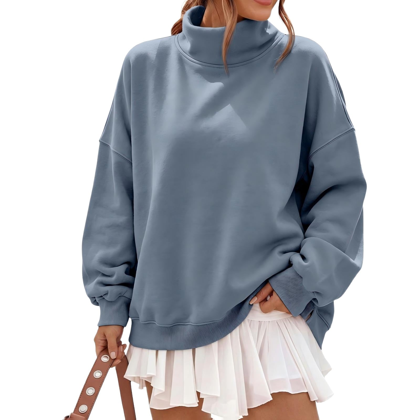 Women's Oversize Sweatshirt with Roll Neck and Dropped Shoulders Chichicherry