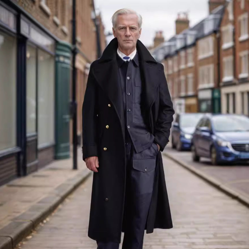 Men's Elegant Double-Breasted Wool Coat with Wide Lapels Chichicherry