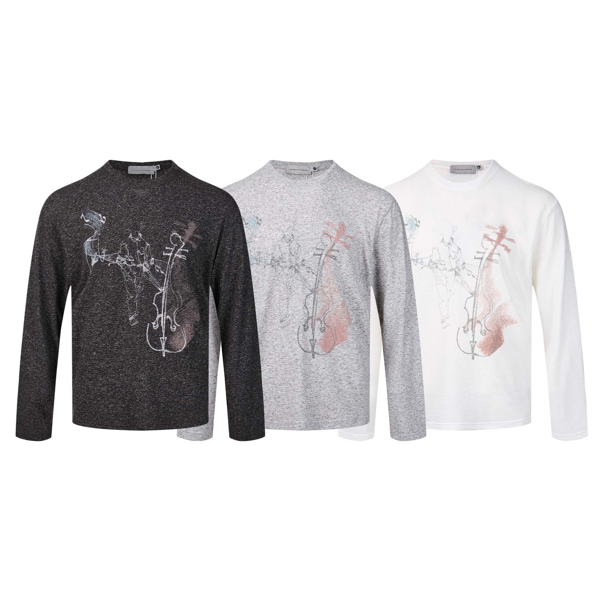 Women's finely textured long sleeve shirt with round neck and delicate graphic print Chichicherry