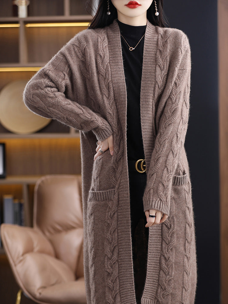 Women's Oversized Long Cardigan made of soft wool blend with contrasting block stripes Chichicherry