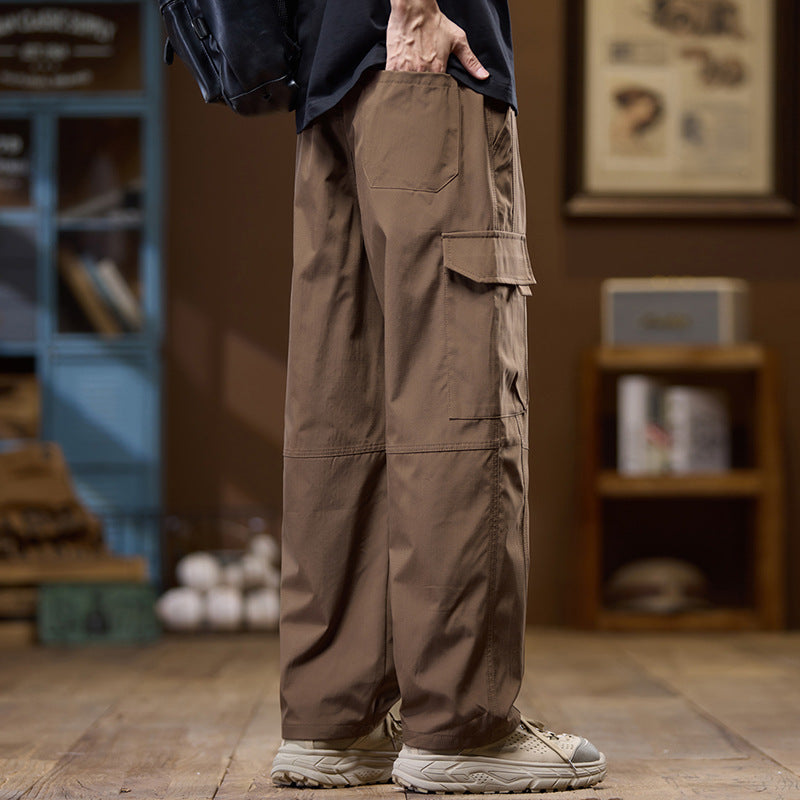 Men's Lightweight Technical Cargo Pants with Straight Legs, Multi-Pockets and Drawstring Waist Chichicherry